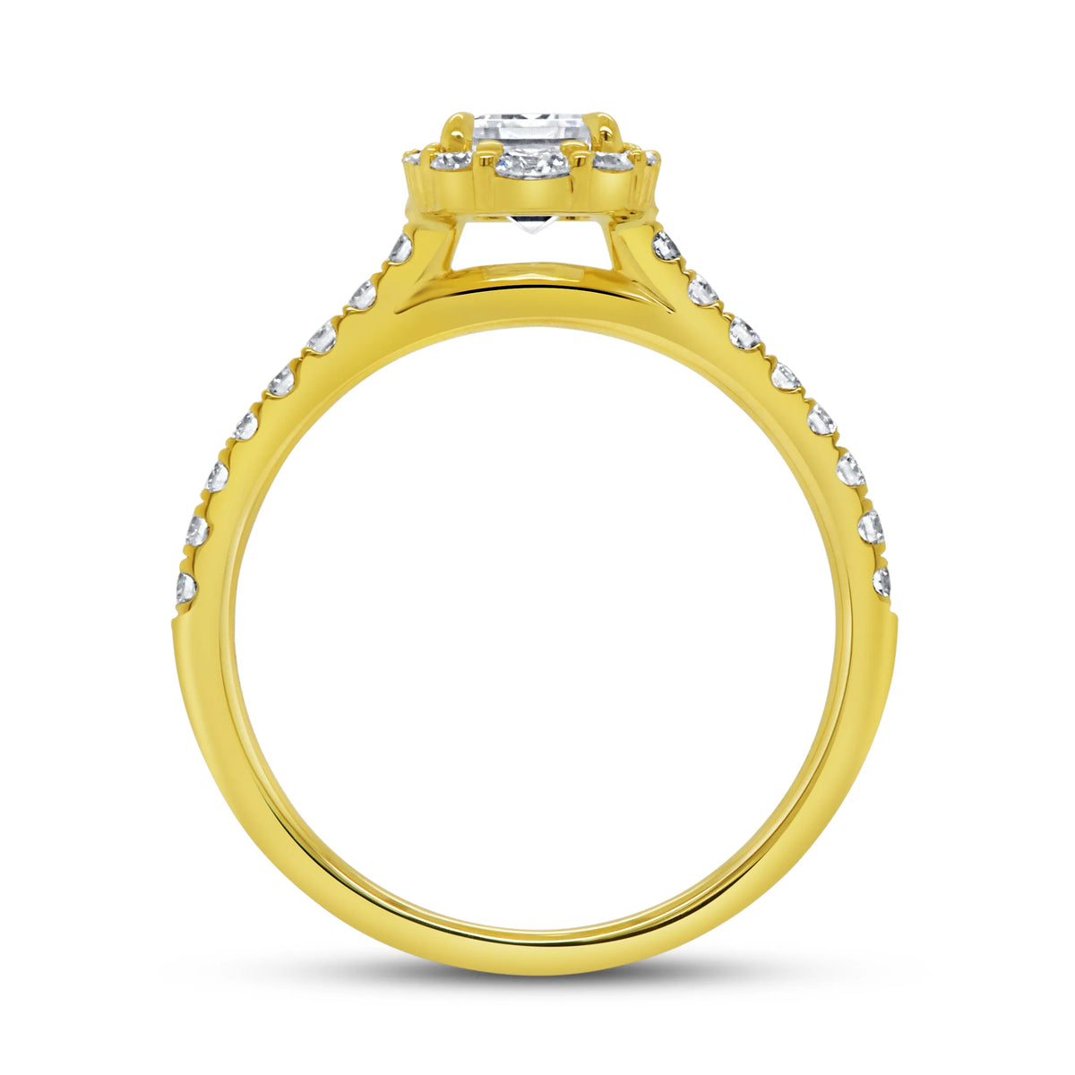 Uneek Petals Collection Halo Emerald Cut Diamond Engagement Ring
