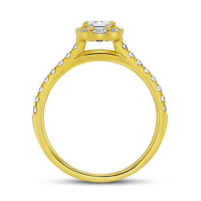 Uneek Petals Collection Halo Emerald Cut Diamond Engagement Ring
