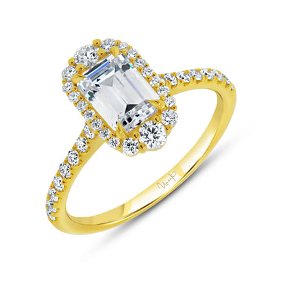 Uneek Petals Collection Halo Emerald Cut Diamond Engagement Ring