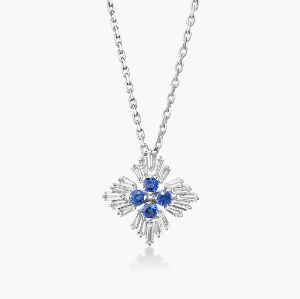 18K WHITE GOLD DIAMOND PRINCESS FLOWER NECKLACE