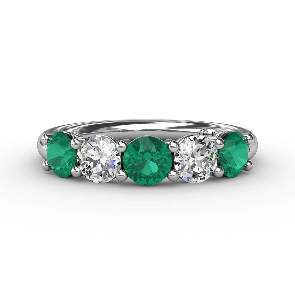 Chunky Emerald and  Shared Prong Anniversary Band
