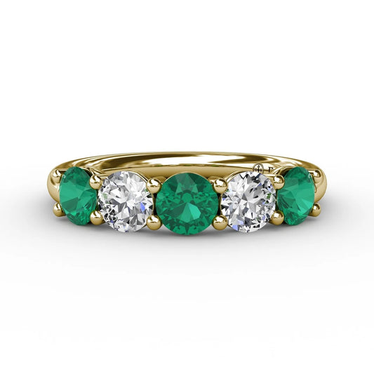 Chunky Emerald and  Shared Prong Anniversary Band