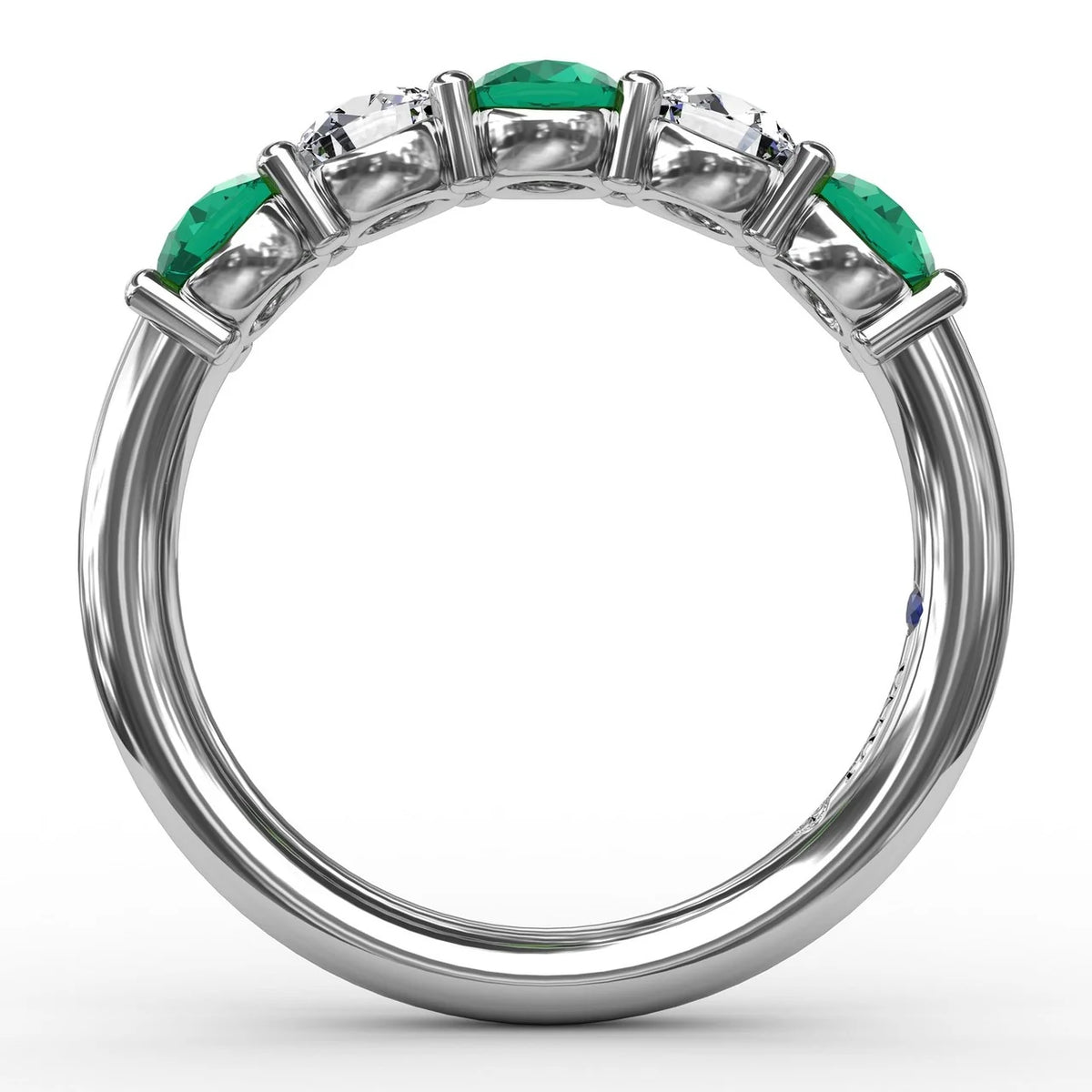 Chunky Emerald and  Shared Prong Anniversary Band