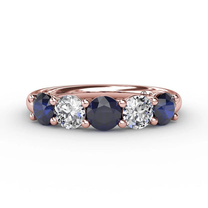 Chunky Sapphire and  Shared Prong Anniversary Band