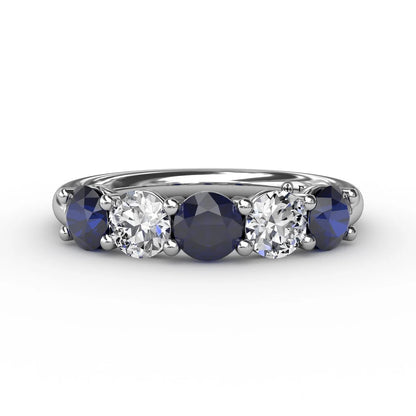 Chunky Sapphire and  Shared Prong Anniversary Band