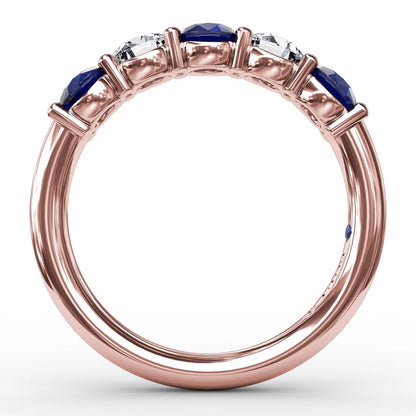 Chunky Sapphire and  Shared Prong Anniversary Band