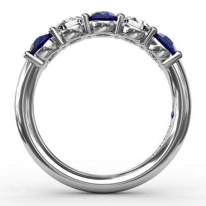Chunky Sapphire and  Shared Prong Anniversary Band