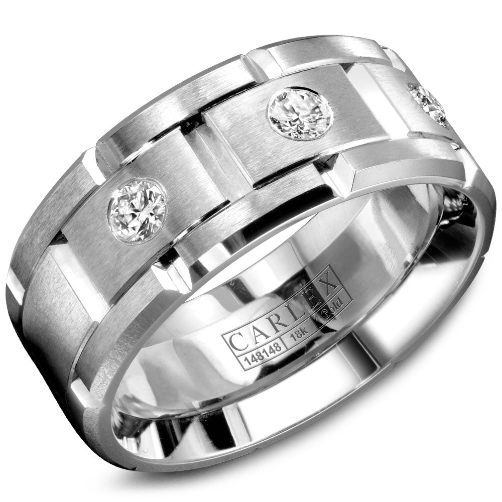 9.00mm Carlex Wedding Band in White Gold With 3 RD, TCW 0.3ct