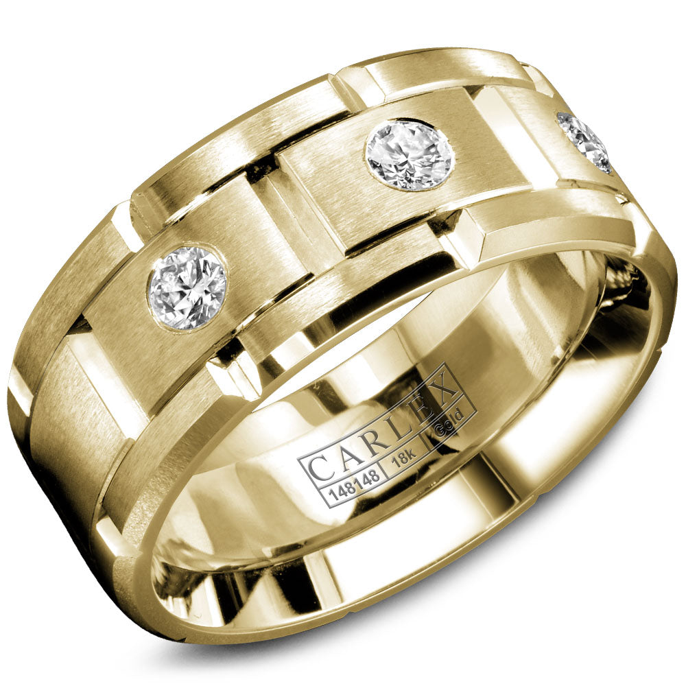 9.00mm Carlex Wedding Band in Yellow Gold With 3 RD, TCW 0.3ct