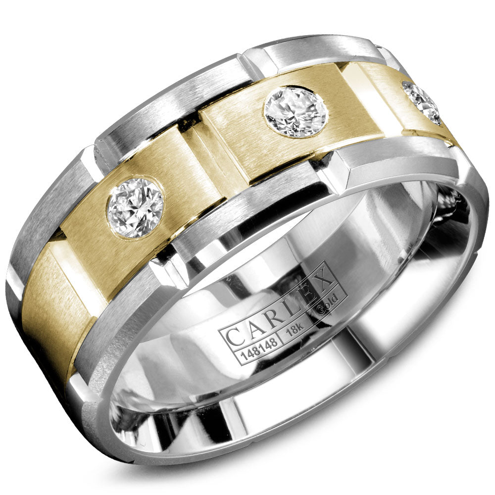 9.00mm Carlex Wedding Band in Y&W Gold With 3 RD, TCW 0.3ct
