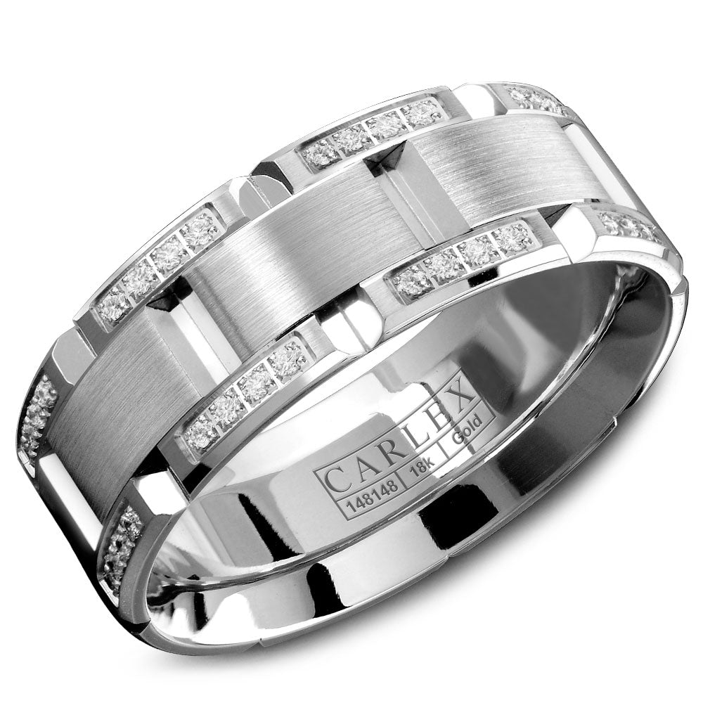 7.50mm Carlex Wedding Band in White Gold With 64 RD, TCW 0.42ct