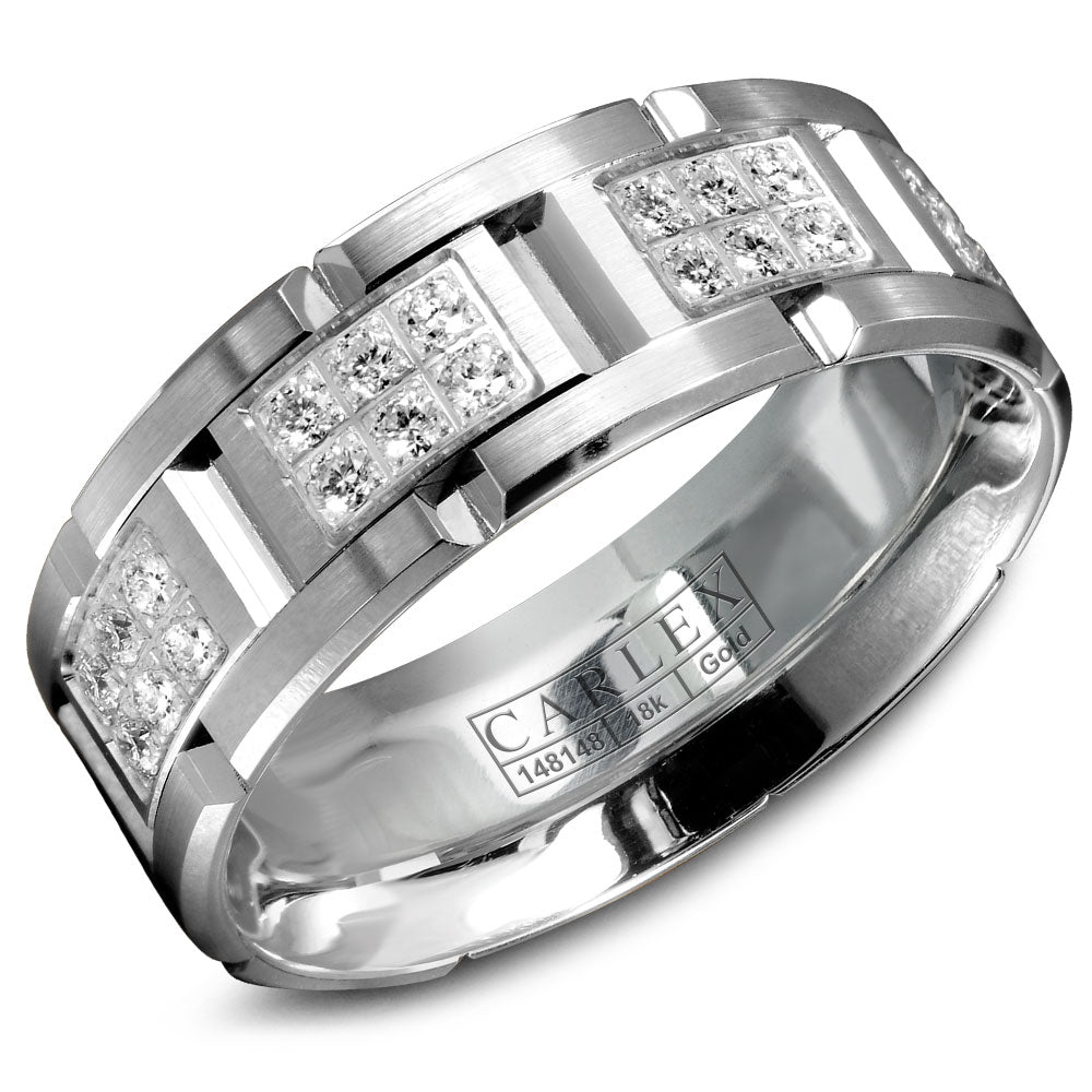 7.50mm Carlex Wedding Band in White Gold With 48 RD, TCW 0.6ct