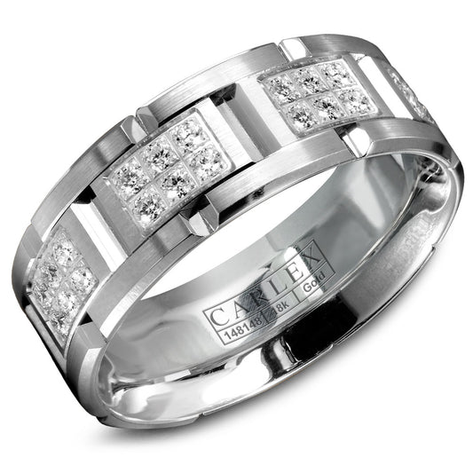 7.50mm Carlex Wedding Band in White Gold With 48 RD, TCW 0.6ct