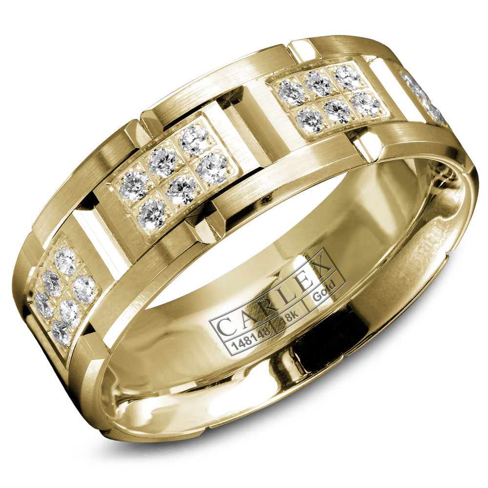 7.50mm Carlex Wedding Band in Yellow Gold With 48 RD, TCW 0.6ct