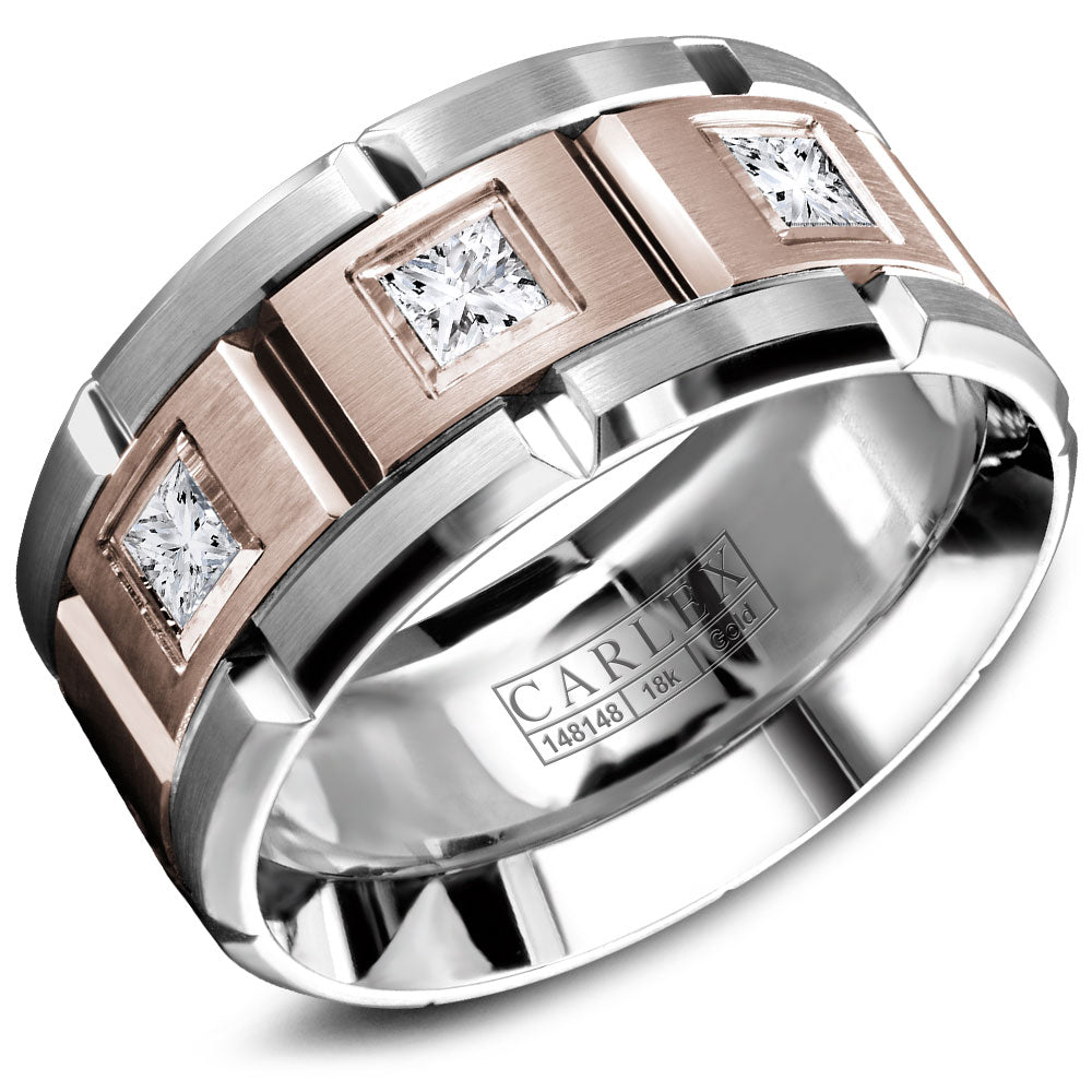 10.50mm Carlex Wedding Band in R&W Gold With 3 PR, TCW 0.45ct