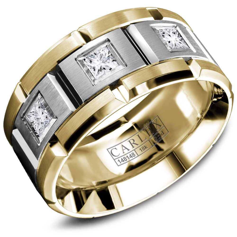 10.50mm Carlex Wedding Band in W&Y Gold With 3 PR, TCW 0.45ct