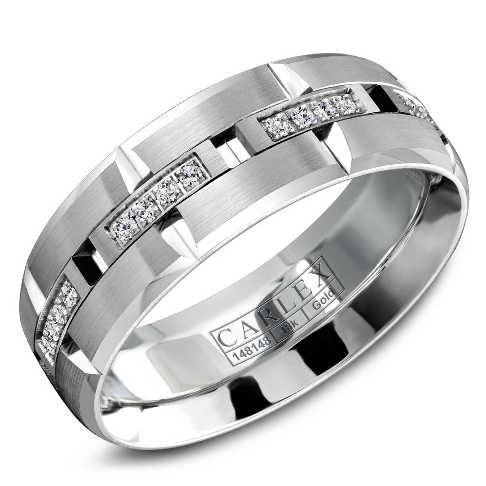 7.50mm Carlex Wedding Band in White Gold With 32 RD, TCW 0.19ct