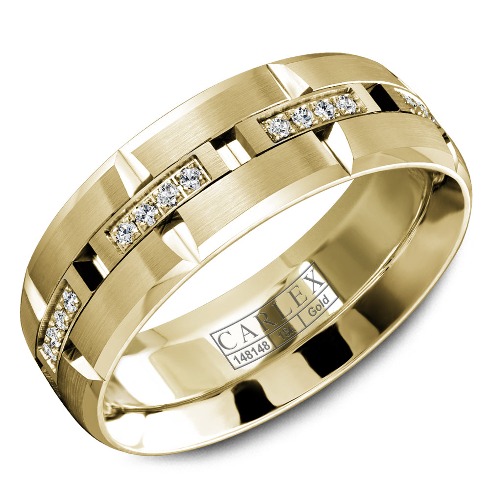 7.50mm Carlex Wedding Band in Yellow Gold With 32 RD, TCW 0.19ct