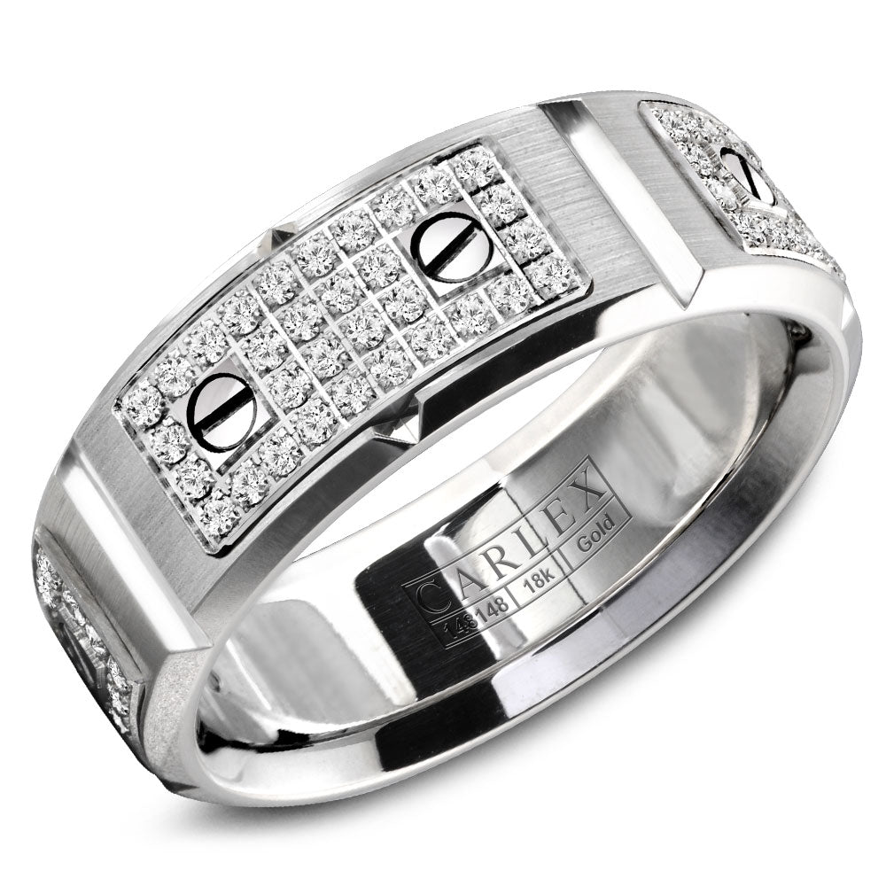 8.00mm Carlex Wedding Band in White Gold With 128 RD, TCW 0.79ct