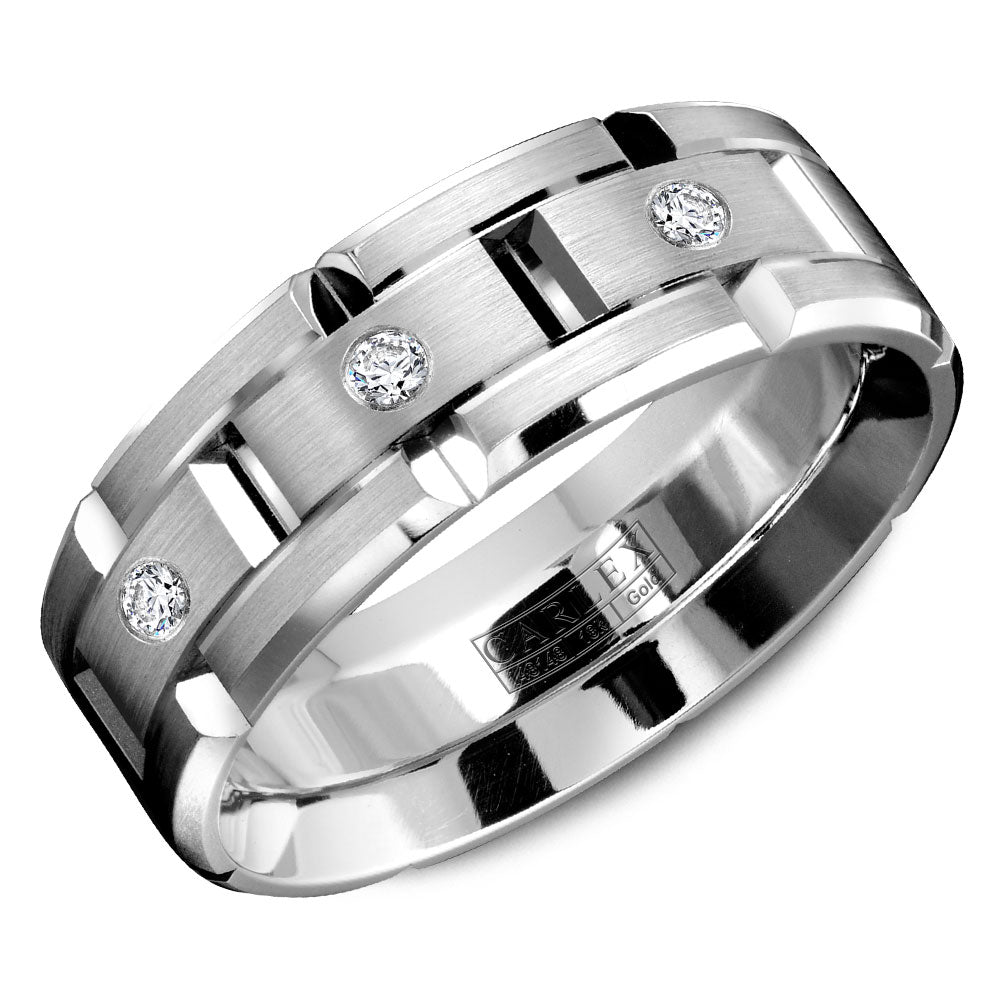 7.50mm Carlex Wedding Band in White Gold With 3 RD, TCW 0.21ct