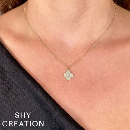 0.23Ct 14K Y/G Diamond Pave Clover Necklace