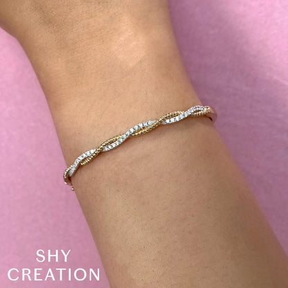 0.53Ct 14K Y/G Diamond Twisted Bangle