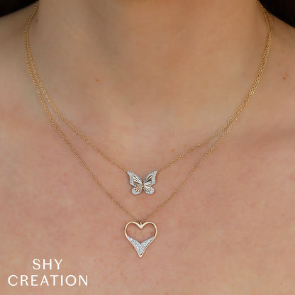 0.10Ct 14K Y/G Diamond Butterfly Necklace