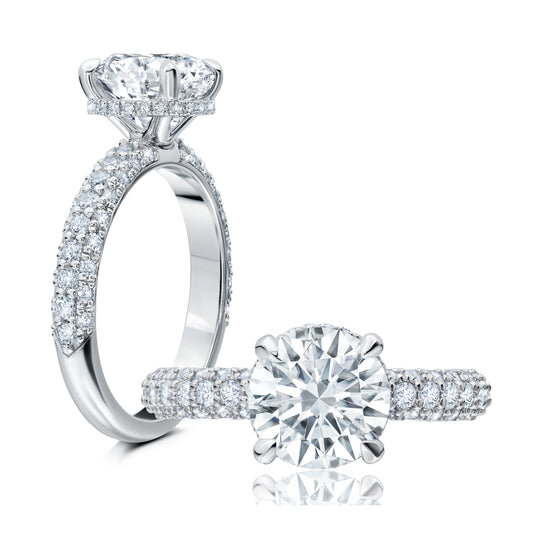 Three sided Pave' Diamonds with a Hidden Halo