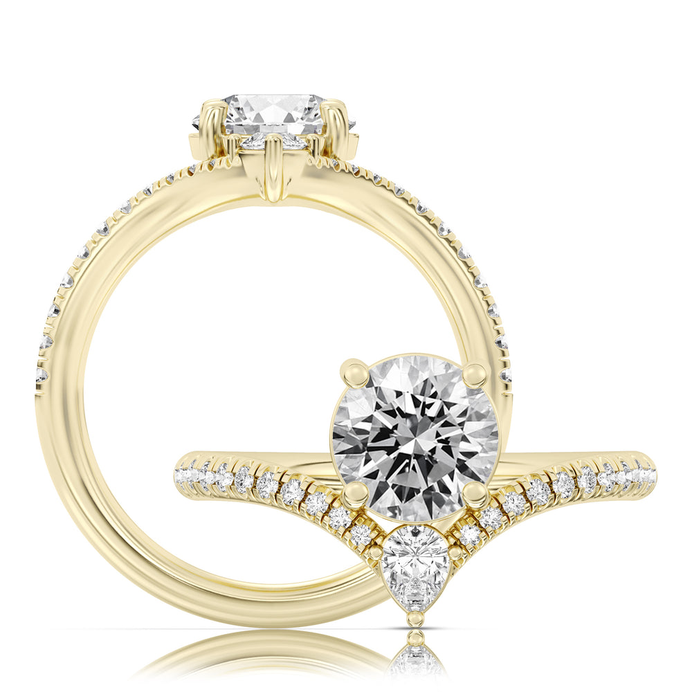 "Vee" shape with a charming Pear Diamond to accent your center Diamond